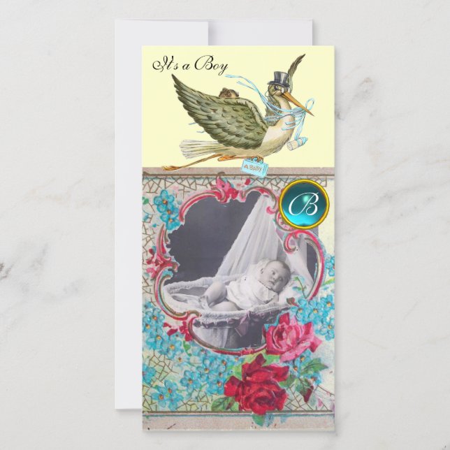 STORK BABY DUSCHMONOGRAM, Aquamarine Ankündigung (Vorderseite)