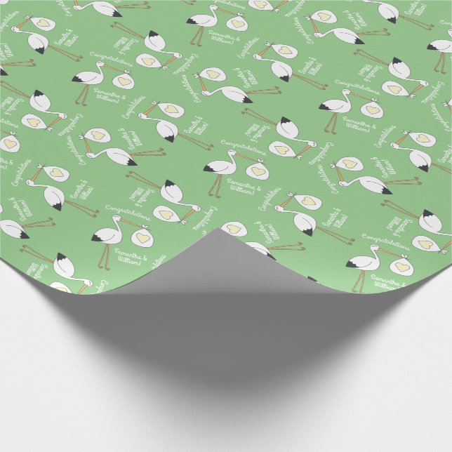 Stork Baby Duwer Green Gender Neutral Geschenkpapier (Ecke)