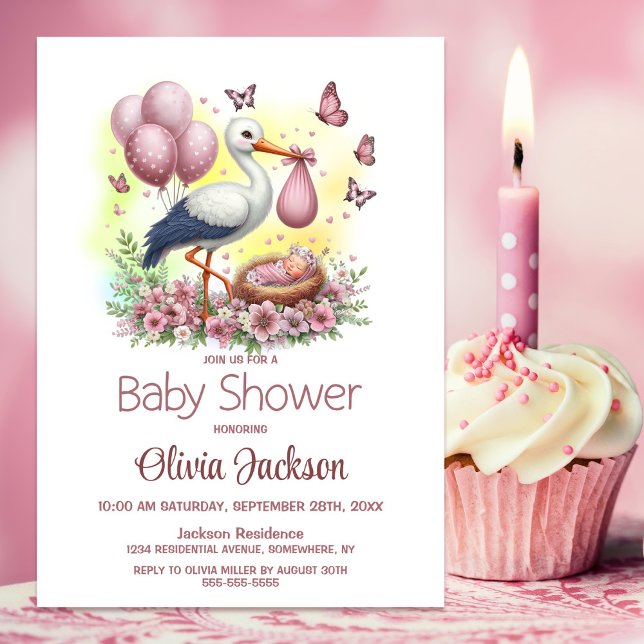 Stork Baby Girl Babydusche Einladung (Von Creator hochgeladen)