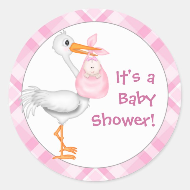 Stork & Baby Girl Babydusche Runder Aufkleber (Vorderseite)