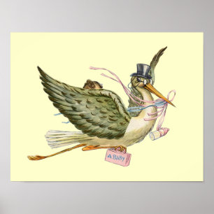 STORK BABY GIRL DUSCHE ,Creme Poster