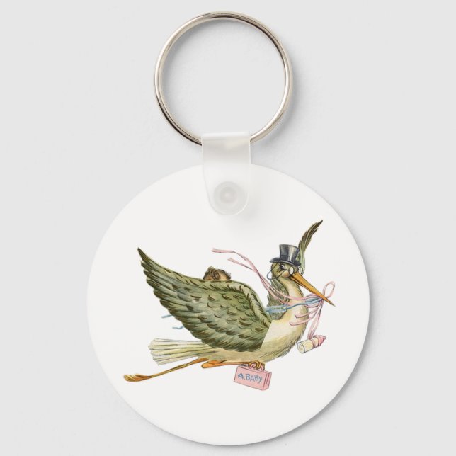 STORK BABY GIRL DUSCHE Pink White Schlüsselanhänger (Vorderseite)