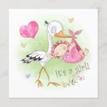 *~* Stork Baby Girl Herz Blume Kinderdusche