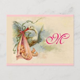STORK BABY GIRL SHOWER 2 EINLADUNGSPOSTKARTE