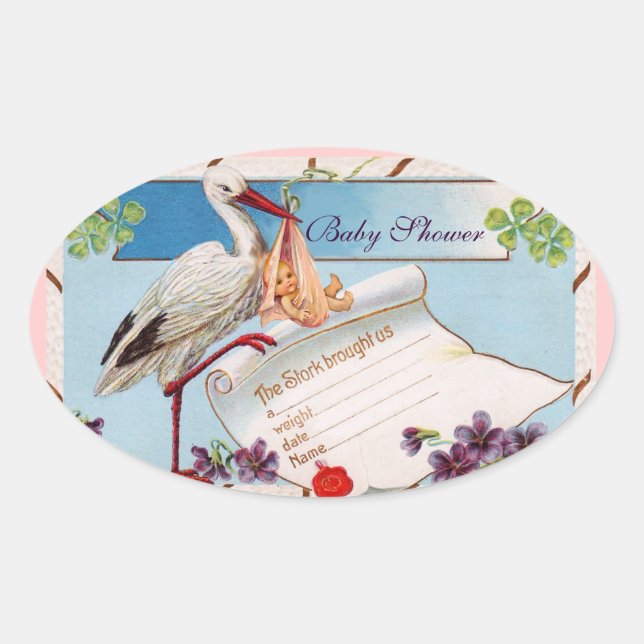 STORK BABY GIRL SHOWER 2 OVALER AUFKLEBER (Vorderseite)