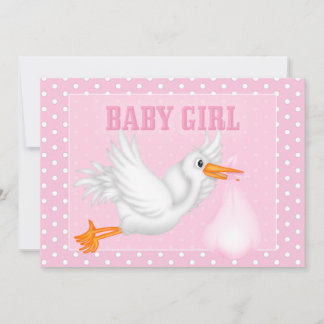 Stork Baby Girl Shower Einladung
