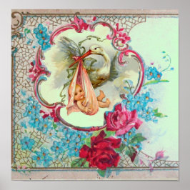 STORK BABY GIRL SHOWER Green Poster