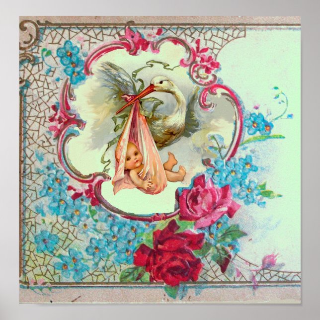 STORK BABY GIRL SHOWER Green Poster (Vorne)