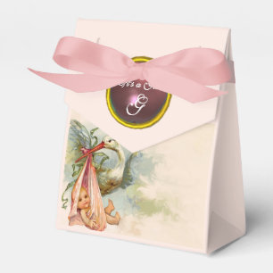 STORK BABY GIRL SHOWWN PINK GEM STONE MONOGRAM GESCHENKSCHACHTEL