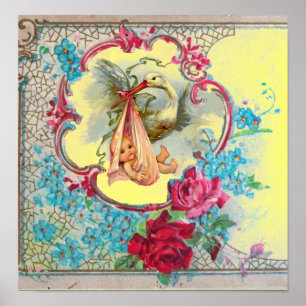 STORK BABY GIRL SHOWY Yellow Poster