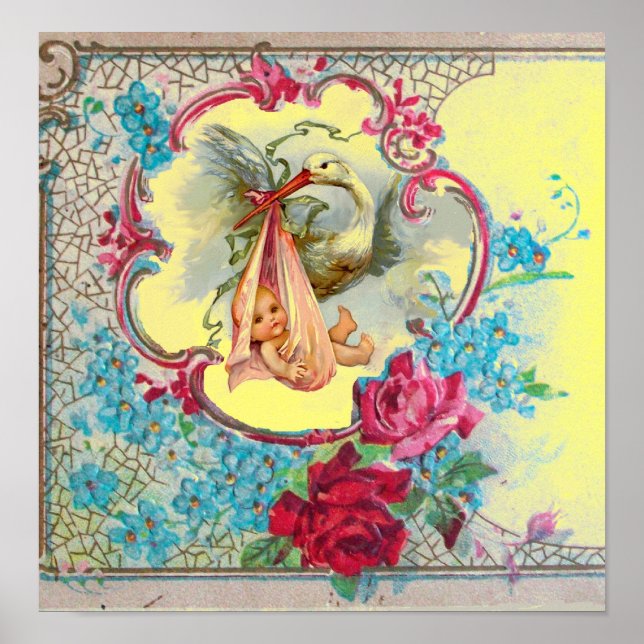 STORK BABY GIRL SHOWY Yellow Poster (Vorne)