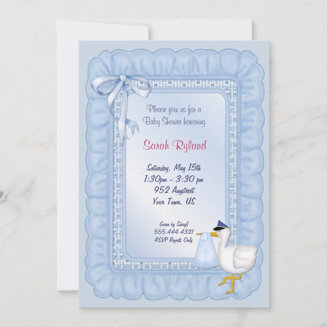 Stork Baby Invite - Blue Einladung (Vorderseite)