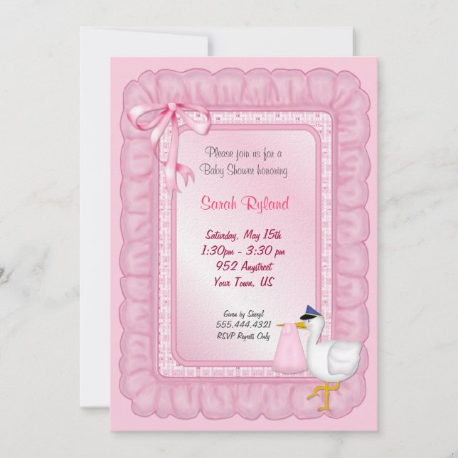 Stork Baby Invite - Pink Einladung (Vorderseite)