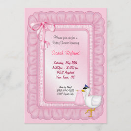 Stork Baby Invite - Pink Einladung