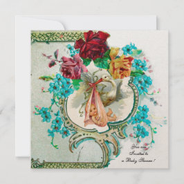 STORK BABY MÄDCHEN DUSCHE, PINKROSEN UND BLAUE BLU EINLADUNG