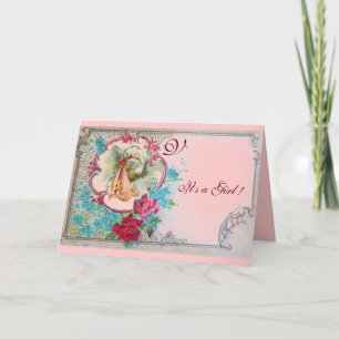 STORK BABY MÄDCHEN DUSCHROSEN, BLUME MONOGRAM ANKÜNDIGUNG