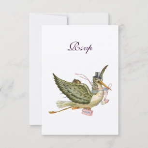 STORK BABY MÄDCHEN, UAWG, Gold Metallic RSVP Karte