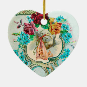 STORK BABY SHOWER 2 MONOGRAM Red Ruby Keramikornament