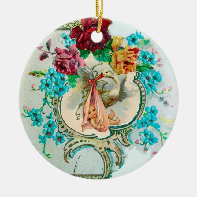 STORK BABY SHOWER 2 MONOGRAM Red Ruby Keramikornament (Vorne)