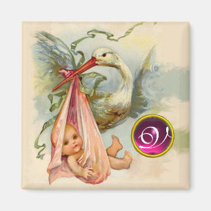 STORK BABY SHOWER 2 MONOGRAM, RUby Magnet