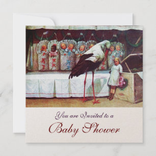 STORK BABY SHOWER 3, Champagner metallisch Einladung