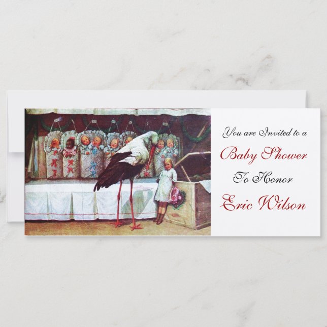 STORK BABY SHOWER 3, Champagner metallisch Einladung (Vorderseite)