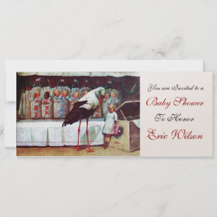 STORK BABY SHOWER 3, Champagner metallisch Einladung