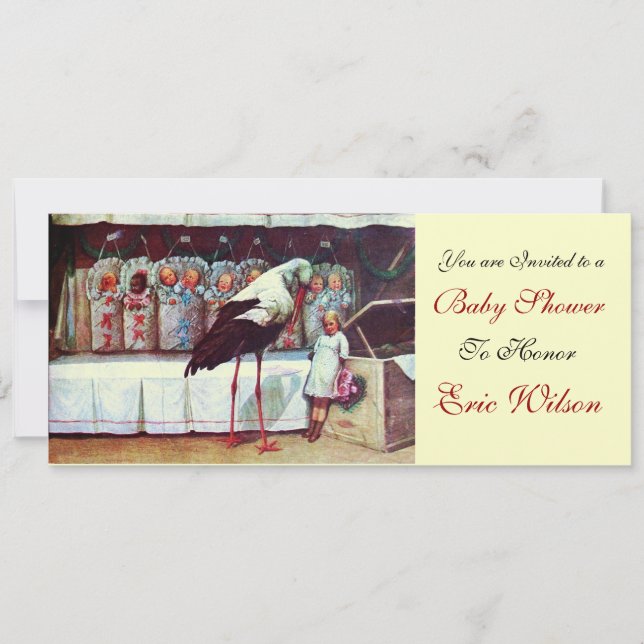 STORK BABY SHOWER 3, gold, metallisch Einladung (Vorderseite)