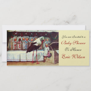 STORK BABY SHOWER 3, gold, metallisch Einladung