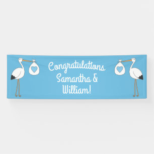 Stork Baby Shower Blue Boy Banner
