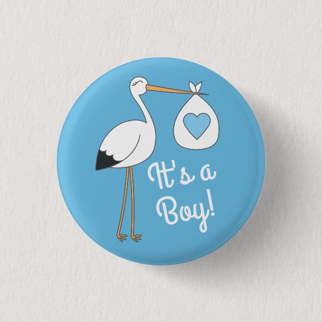 Stork Baby Shower Blue Boy Button (Vorderseite)