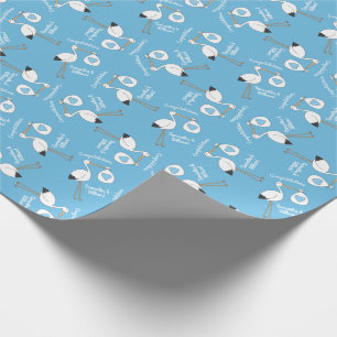 Stork Baby Shower Blue Boy Geschenkpapier