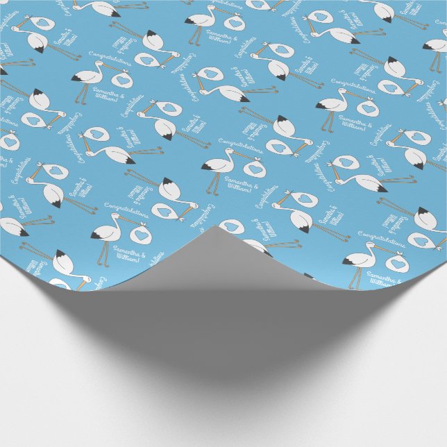 Stork Baby Shower Blue Boy Geschenkpapier (Ecke)