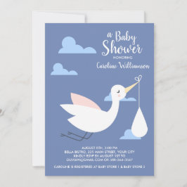 Stork Baby Shower Einladung Baby Bundle & Clouds