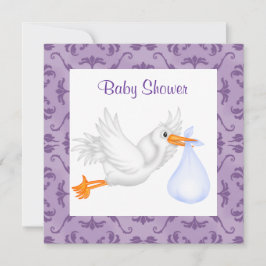 STORK BABY SHOWER EINLADUNG LILA