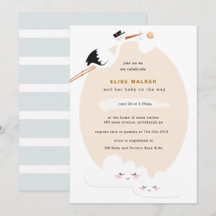Stork Baby Shower Einladung mit Wolken