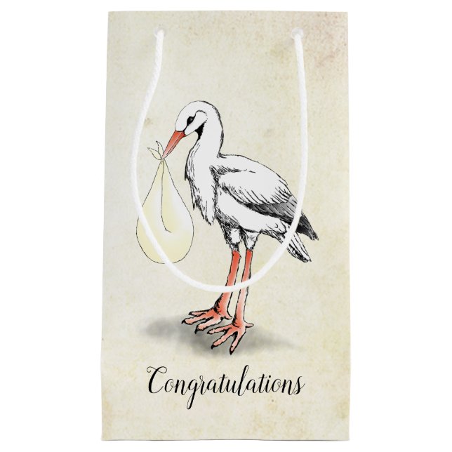Stork Baby Shower GIft Bag (neutral) Kleine Geschenktüte (Vorderseite)
