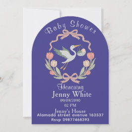 Stork Baby Shower Invitation Floral Einladung