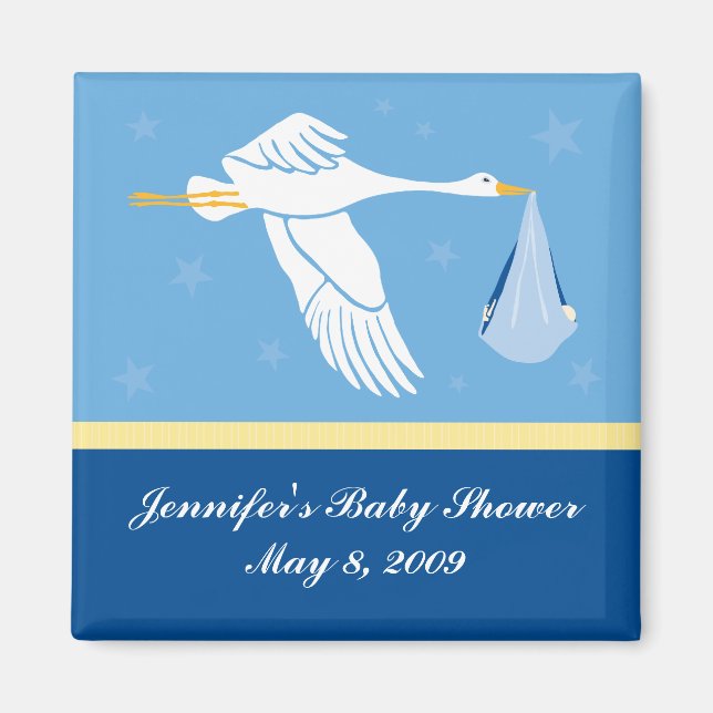 Stork Baby Shower Magnet - Blue (Vorne)