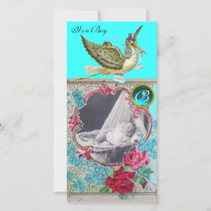 STORK BABY SHOWER MONOGRAM, aquamarin