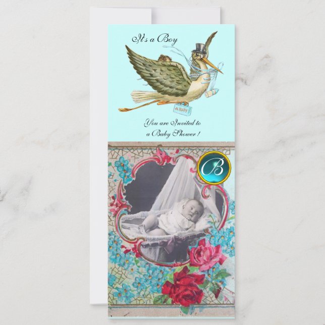 STORK BABY SHOWER MONOGRAM FOTOVORLAGE EINLADUNG (Vorderseite)