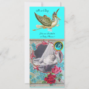 STORK BABY SHOWER MONOGRAM FOTOVORLAGE EINLADUNG