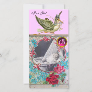 STORK BABY SHOWER MONOGRAM, ruby Ankündigung