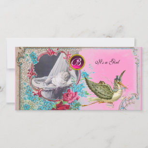 STORK BABY SHOWER MONOGRAM, ruby Ankündigung