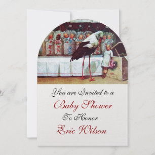 STORK BABY SHOWER New Babies White Pearl Neutral Einladung