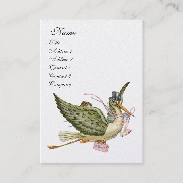 STORK BABY SHOWER, Pink White Pearl Paper Visitenkarte (Vorderseite)