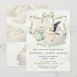Stork Baby Shower Ribbon Bow Sonderlieferung Einladung