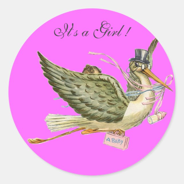 STORK BABY SHOWER RUNDER AUFKLEBER (Vorderseite)