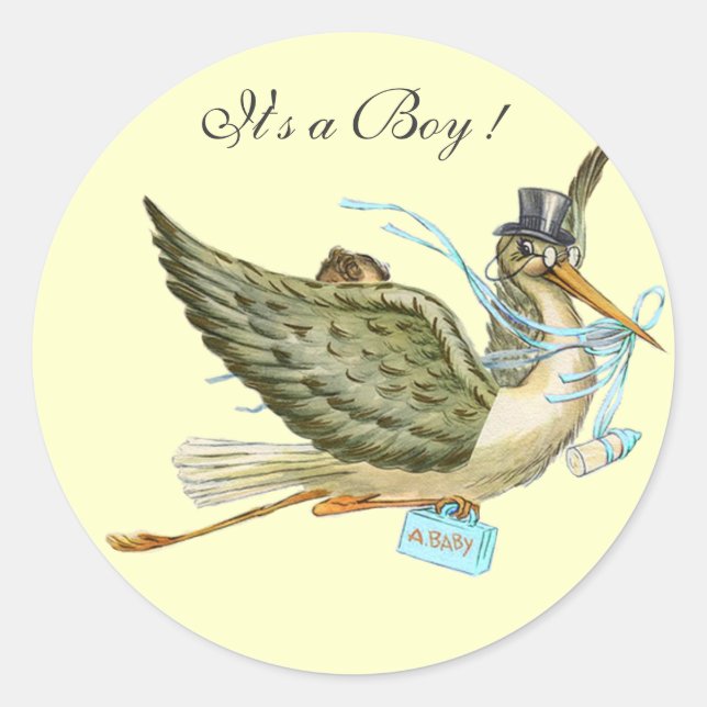 STORK BABY SHOWER RUNDER AUFKLEBER (Vorderseite)