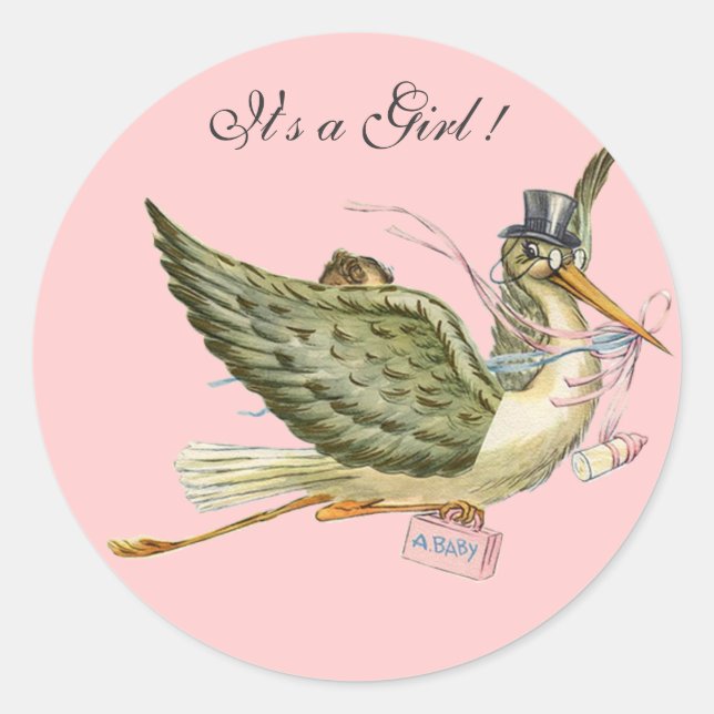 STORK BABY SHOWER RUNDER AUFKLEBER (Vorderseite)